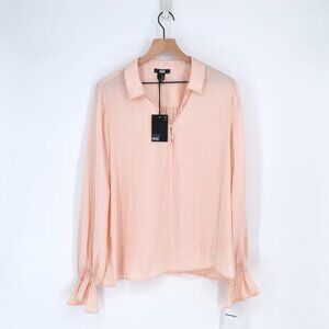 NEW Paige Resa Collar Blouse Long Sleeve Satin Cream Tan Light Pink Women's L